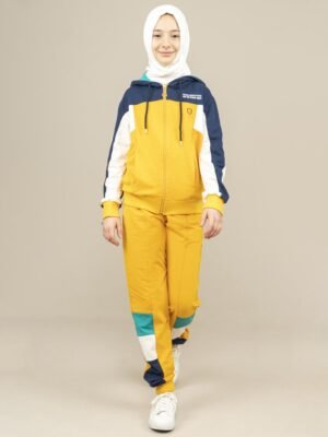 Unisex 2Pcs Hooded Girls Tracksuit Yellow فساتین بنات
