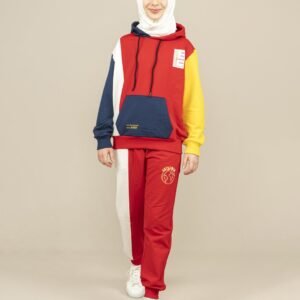 Unisex 2Pcs Set Hooded Girls Tracksuit - Red فساتین بنات