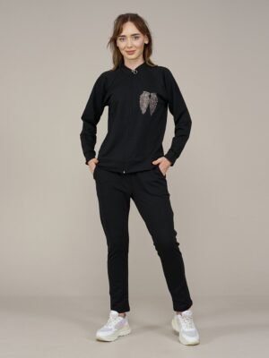 Women's Stone 2Pcs Set | Ladies Tracksuit Set Black