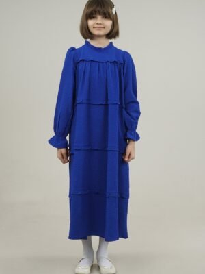 Young Girls Dress Wide Cut with Frilled Layers - Royal Blue | فساتین بنات