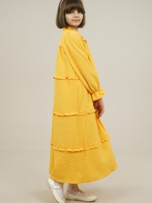 Young Girls Dress Wide Cut with Frilled Layers - Yellow | فساتین بنات
