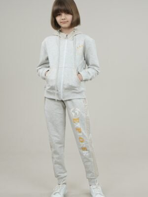 Young Girls Tracksuit Print Detailed 2Pcs Set Grey فساتین بنات