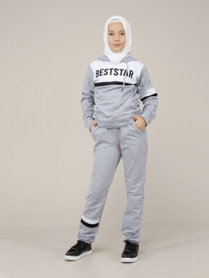 Young Girls Tracksuit Set 2Pcs Hooded Grey فساتین بنات