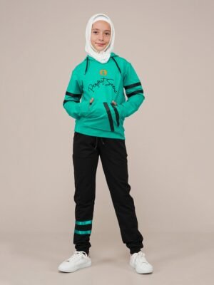 Young Girls Tracksuit Set 2Pcs Hooded Turquoise فساتین بنات