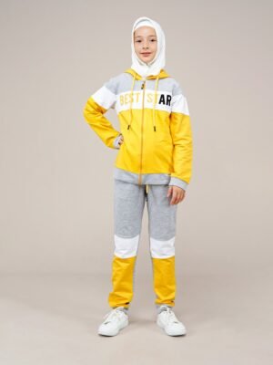 Young Girls Tracksuit Set 2Pcs Hooded | Yellow | فساتین بنات