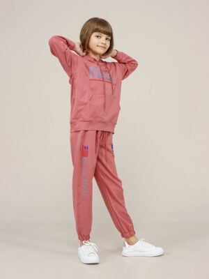 Young Unisex 2PCs Hooded Girls Tracksuit Set Dried Rose فساتین بنات