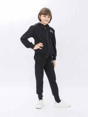 Young Unisex Zippered Girls Tracksuit Set Black فساتین بنات