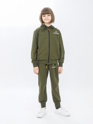 Young Unisex Zippered Girls Tracksuit Set Khaki فساتین بنات